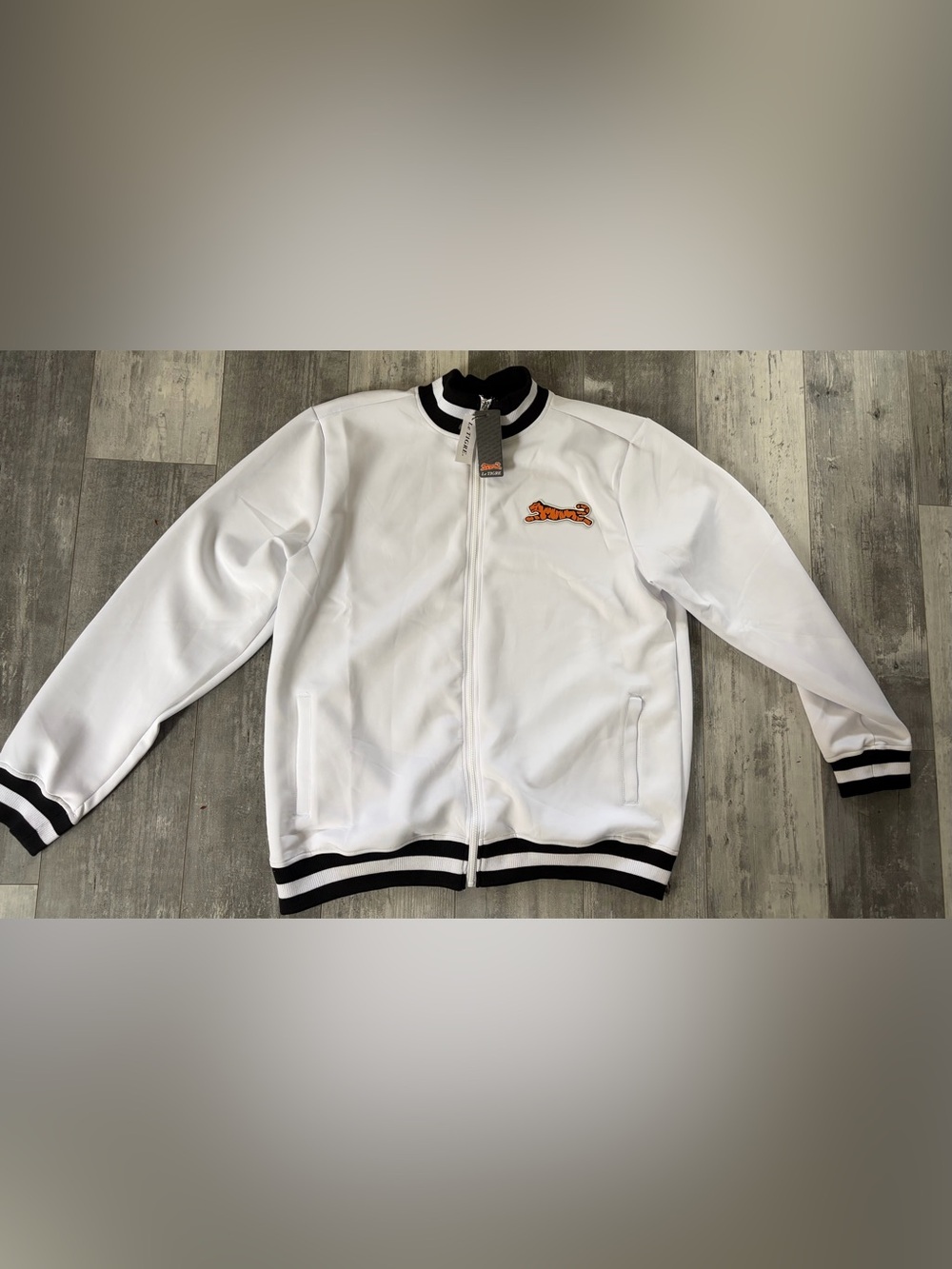 Le Tigre Mens Track Jacket White Black Striped Full Zip XXL LT-88-006-001 NWT